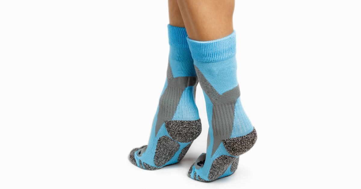 blue socks against sweaty feet
